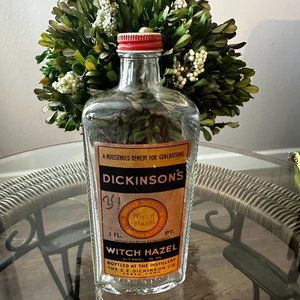 Vintage Dickinson's Witch Hazel Double Distilled Glass 1 Pint Bottle 1930's